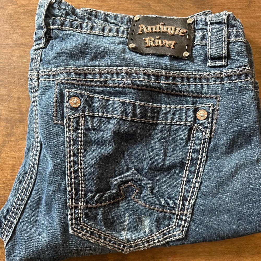 Antique Rivet Dark Blue Jeans with Red Trim